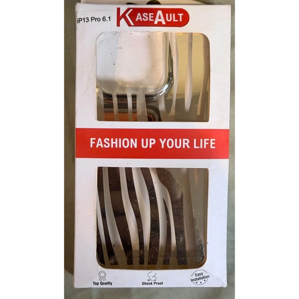 Kaseault iPhone 13 Pro Case Zebra Stripe Gold Animal Print Shockproof Cover 6.1